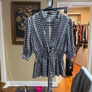 BCBGMaxAzria Black and White Houndstooth Blouse